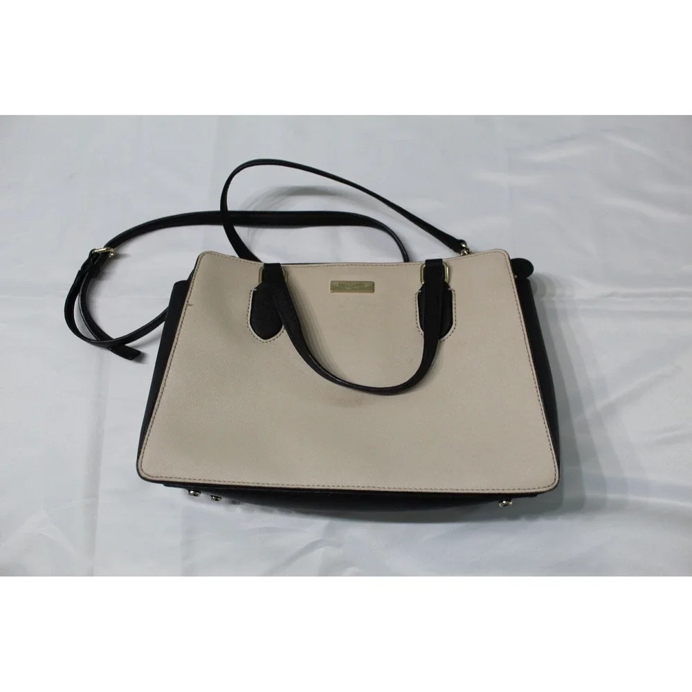 Kate Spade New York Saffiano Leather Satchel‎ Beige Black Crossbody Bag